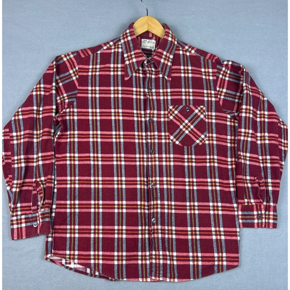 Vintage 70s Sears Plaid Flannel Shirt Men’s L (16-16.5) Red Long Sleeve